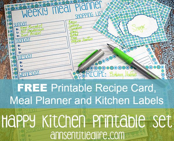 FREE Printable Recipe Card, Meal Planner and Kitchen Labels. FREE Printable Recipe Card, Meal Planner and Kitchen Labels, a complete set!