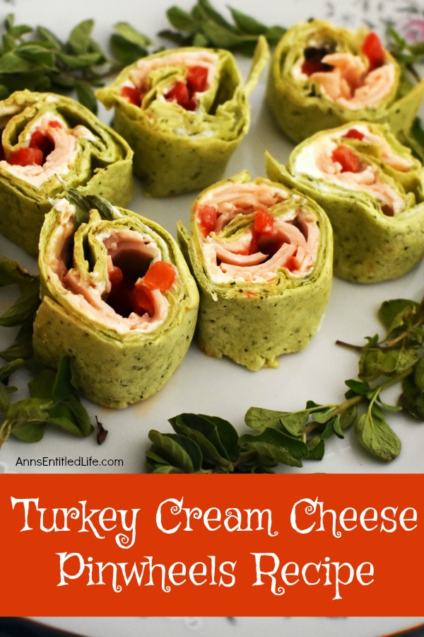 Turkey Cream Cheese Pinwheels Recipe. Whether served as an appetizer or as a lunch entree, these tasty pinwheels really hit the spot. A colorful and unique update to the classic pinwheel recipe, these turkey cream cheese pinwheels are bursting with flavor. The next time you are looking for an easy to make finger food give these creamy delights a try!