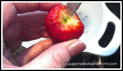 How To Hull a Strawberry. Step by step instructions on how to hull a strawberry for cooking, baking and eating.