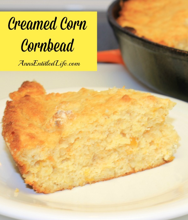 A piece of cornbread on a white plate, the pan in the upper right