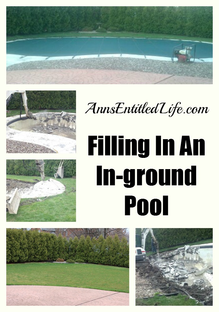 collage of the desruction of an inground pool to the fill-in