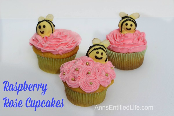 These Raspberry Rose Cupcakes are as delicious as they are adorable. The buzz will be strong when you serve these Raspberry Rose Cupcakes at your next family function, after dinner dessert or packed in a school lunch box!