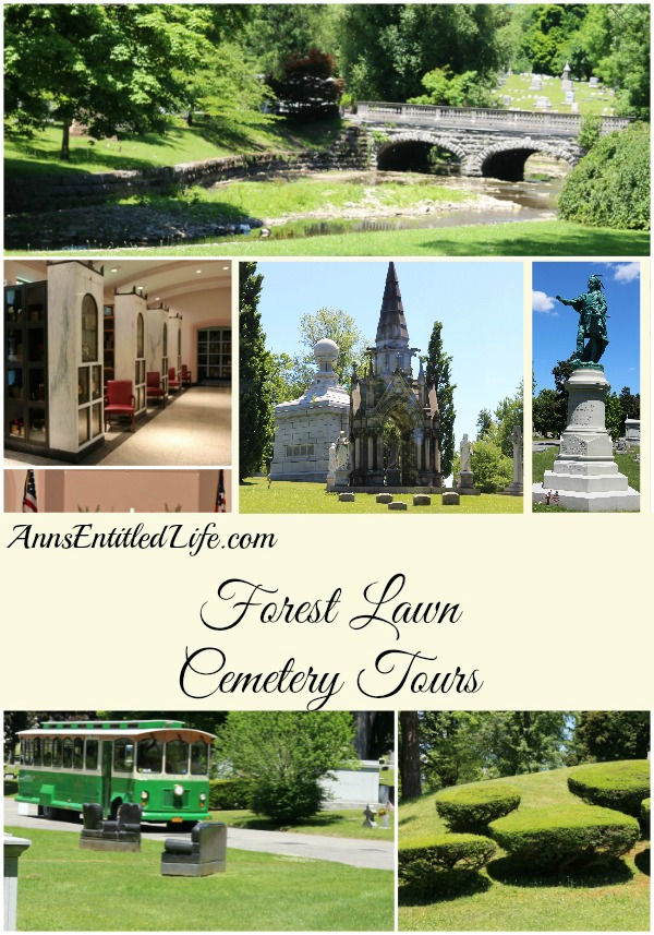 A collage of 6 sites at forest lawn cemetary