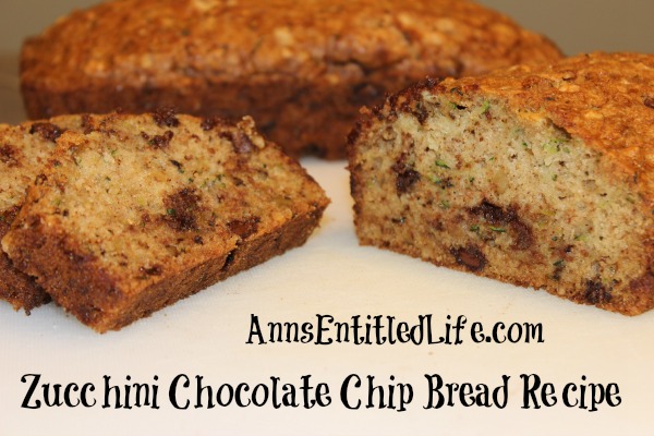 Zucchini Chocolate Chip Bread Recipe. This moist and delicious chocolate chip zucchini bread is the perfect way to use your great garden zucchini in a wonderful, sweet treat.