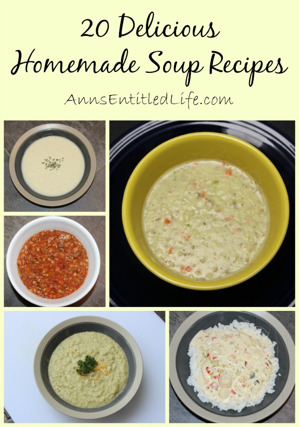 20 Delicious Homemade Soup Recipes. Looking for a hearty, warm and satisfying cold weather soup? Try one of these 20 Delicious Homemade Soup Recipes; perfect for filling you up on a cold winter day!