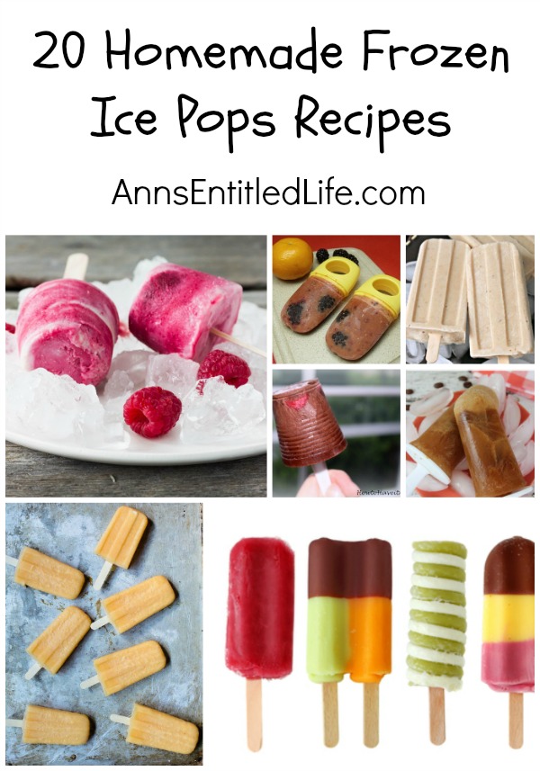 20 Homemade Frozen Ice Pops Recipes. Ice Pop, Popsicle, Freeze Pop or Ice Lolly; no matter what you call them, these cold, sweet and delicious frozen treats sure do hit the spot on a hot summer day. Why not try one of these 20 Homemade Frozen Ice Pops Recipes today? The whole family will enjoy these frosty delights! 