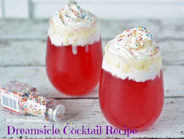 Dreamsicle Cocktail Recipe. A fruity, fun, and fabulous cocktail, this dreamsicle drink recipe will remind you of that delicious effervescent fruit punch you loved as a kid. Sweet and creamy, this terrific dreamsicle is made with vodka and soda pop, and is super simple to make. This is a great party, pool, or summer BBQ drink.