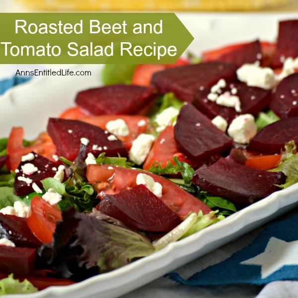 Roasted Beet and Tomato Salad Recipe. A beautiful, delicious, unique salad recipe that makes great use of fresh produce! Roasted beets, tomatoes, olive oil, vinegar and salad greens combine for a truly tasty side salad dish.