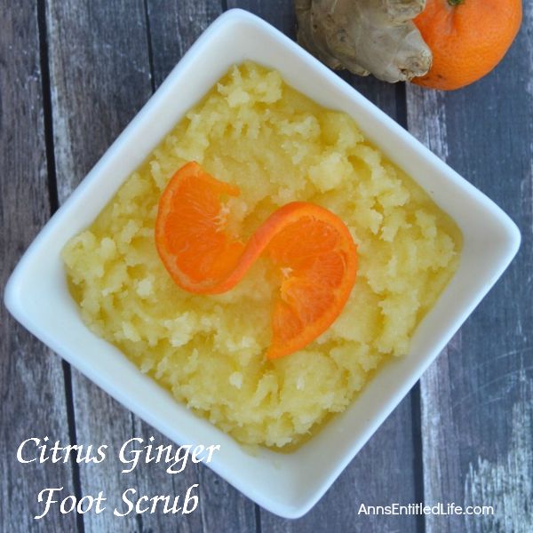 Citrus Ginger Foot Scrub; To keep your feet feeling soft and supple, try this DIY home beauty citrus ginger foot scrub recipe. This easy to make foot scrub smells fantastic, the coconut oil helps moisturize your feet and it is inexpensive to produce. The next time you want to pamper your feet (or give a lovely homemade gift) mix up a batch of this Citrus Ginger Foot Scrub. Your feet will thank you.