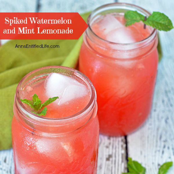 Spiked Watermelon and Mint Lemonade; a cool, flavorful, refreshing lemonade cocktail, this spiked watermelon and mint lemonade is perfect for a party, or sipping on the back porch on a hot summer day!