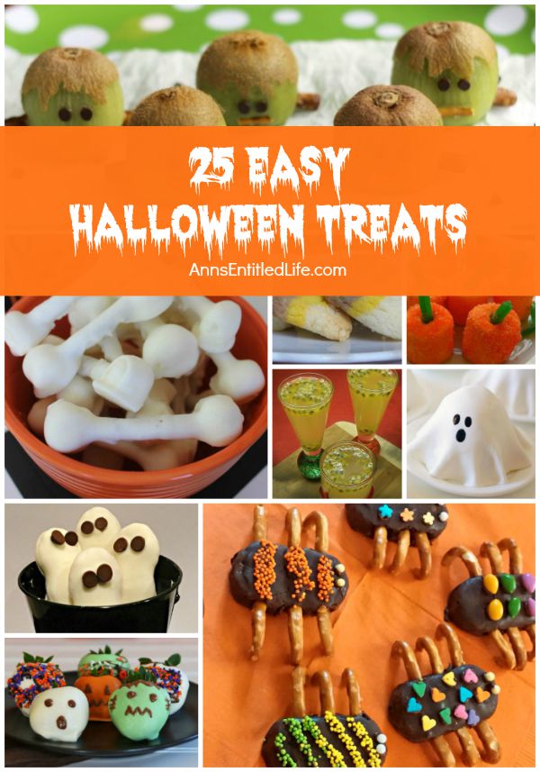 25 Easy Halloween Treats; looking for a simple yet funny, spooky or scary Halloween Treat recipe for your Halloween party? From ghosts and ghouls to mummies and pumpkins, you are sure to find the perfect, delightfully scary and sweet Halloween inspired recipe on this list of 25 Easy Halloween Treats.