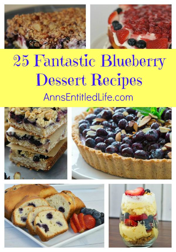 25 Fantastic Blueberry Dessert Recipes; Turn your blueberries into an irresistible treat! From cobblers to cakes, from tarts to pies, these 25 Fantastic Blueberry Dessert Recipes are bursting with ripe, juicy blueberry goodness. Try one of these amazing recipes tonight!