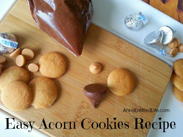 Easy Acorn Cookies Recipe; these easy to make, no-bake, kid friendly Acorn Cookies are a tasty and festive fall treat. Perfect for lunch boxes, snacks or after dinner desserts, these Acorn Cookies are sure to please the entire family. 