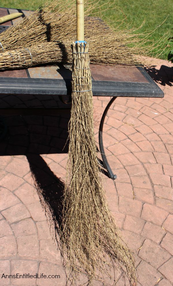 Easy DIY Halloween Glitter Witch’s Broomstick; simple and fun to make Halloween Witch's Glitter Broomstick Tutorial DIY project. With just an hour of your time, and you have a wonderful 6 foot tall witch broomstick to make your Halloween decor, or costume, complete!