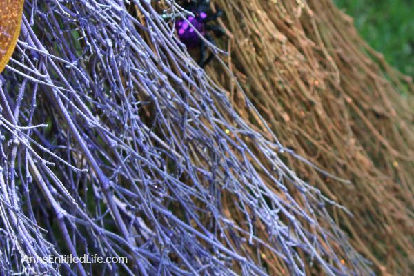 Easy DIY Halloween Glitter Witch’s Broomstick; simple and fun to make Halloween Witch's Glitter Broomstick Tutorial DIY project. With just an hour of your time, and you have a wonderful 6 foot tall witch broomstick to make your Halloween decor, or costume, complete!