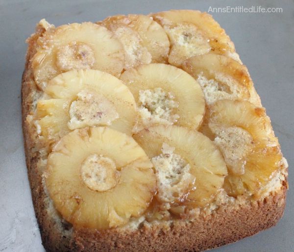 Pineapple Upside Down Cake Recipe; Old fashioned Pineapple Upside Down Cake finished with a dark rum sauce; there is nothing better for a snack or to finish off a meal, or a sweet treat for breakfast in the morning!