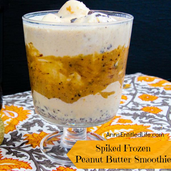 Spiked Frozen Peanut Butter Smoothie Recipe; a fun smoothie recipe perked up with the great taste of Bailey's and using everyone's favorite chunky monkey ice cream. This adult smoothie is the perfect 