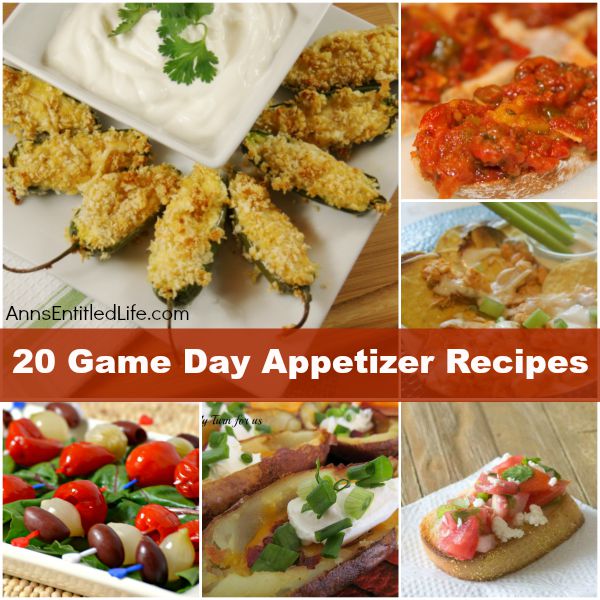 Game Day Recipes; Appetizers. Cheese, bacon, wings and salad: there is something for everyone on this awesome list of Game Day Appetizers. Whether your party is large or small, backyard or game day tailgating, these appetizer recipes are the perfect start before the big game!