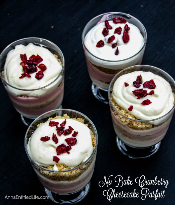 No-Bake Cranberry Cheesecake Parfait Recipe. A delicious, no muss, no fuss cheesecake parfait the whole family will enjoy. Special occasions, holidays or after dinner dessert, this No-Bake Cranberry Cheesecake Parfait is sure to hit the spot when you are craving an easy to make sweet.