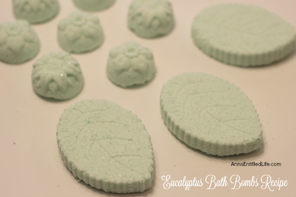 Eucalyptus Bath Bombs Recipe. Make bath and shower time wonderful with these easy to make, Eucalyptus Bath Bombs. The fresh aromatic scent of eucalyptus will sooth your muscles, clear your nasal passages and perk up your day! Use these Eucalyptus Bath Bombs  to pamper and sooth yourself or give these homemade bath fizzies as gifts for any special occasion.