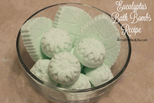 Eucalyptus Bath Bombs Recipe. 
Make bath and shower time wonderful with these easy to make, Eucalyptus Bath Bombs. The fresh aromatic scent of eucalyptus will sooth your muscles, clear your nasal passages and perk up your day! Use these Eucalyptus Bath Bombs  to pamper and sooth yourself or give these homemade bath fizzies as gifts for any special occasion.