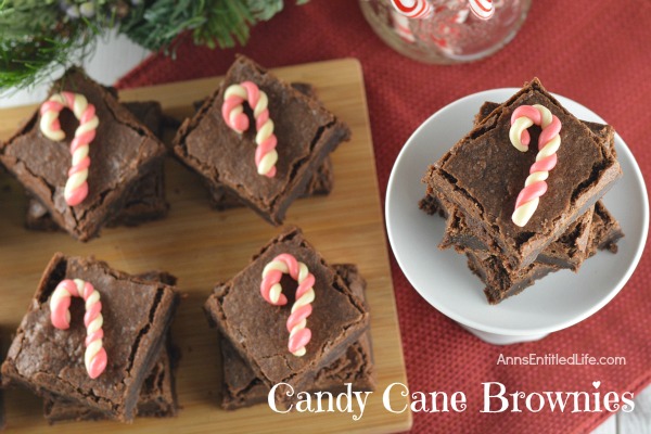 Candy Cane Brownie Recipe. A peppermint delight, these tasty candy cane brownies are an easy to make holiday treat. Serve frosted or unfrosted, and decorated with cute, simple to make, candy canes.