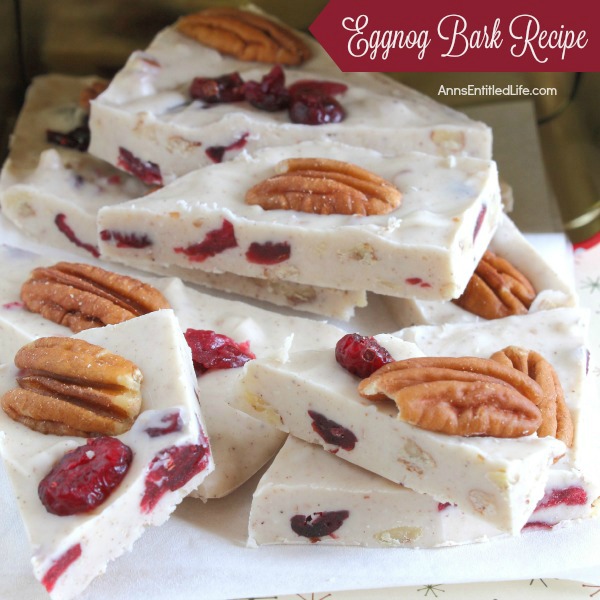 Eggnog Bark Recipe. The delicious combination of pecans, cranberries and spices make for a perfect holiday bark recipe. Update your traditional Christmas bark recipe with this fabulous Eggnog Bark.