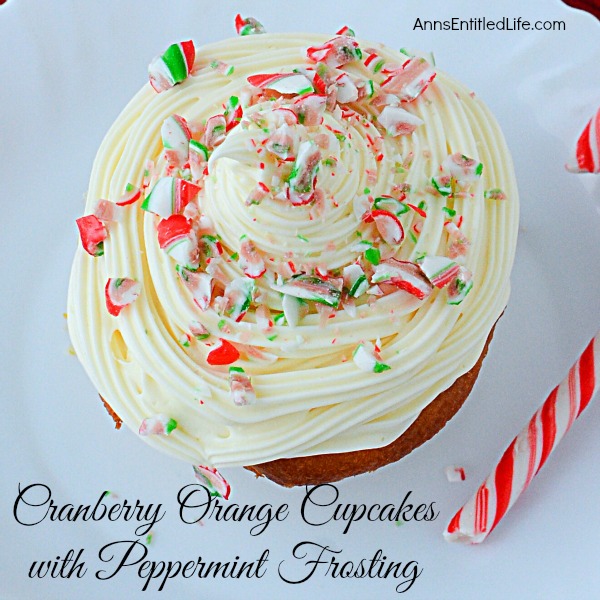 Cranberry Orange Cupcakes with Peppermint Frosting. Jazz up a plain boxed cake mix for a festive holiday treat! These easy-to-make cupcakes and simple peppermint frosting recipe will make people think you slaved all day in the kitchen instead of just minutes.  This fun and delicious Cranberry Orange Cupcakes with Peppermint Frosting are a wonderful holiday dessert.