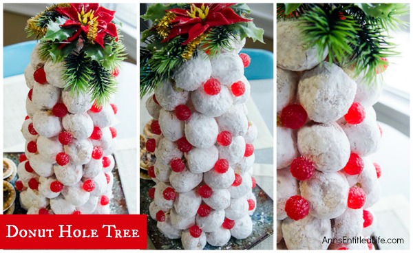 Donut Hole Tree. Make an adorable Donut Hole Tree for your next holiday party, Christmas breakfast, or other special occasion. This donut hole tree can be made all year, but is especially festive during the holiday season!