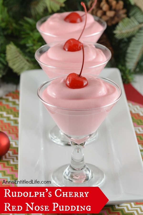 Rudolph Cherry Red Nose Pudding. A delicious pudding recipe that is great any time of year! Make ahead as pudding shots, or serve as a dessert. This amazing  pudding recipe is best reserved for adults.