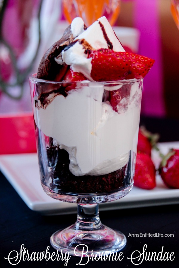 Strawberry Brownie Sundae. A sweet treat for a special someone, this delicious strawberry brownie sundae dessert contains no ice cream, just fresh baked goodness. Simply a delightful end to a wonderful meal.