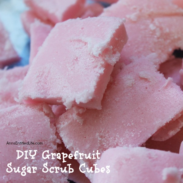 These DIY Grapefruit Sugar Scrub Cubes smell wonderful! These Grapefruit Sugar Scrub Cubes have exfoliating properties due to the sugar, and as an added bonus are a great cleanser.  Sugar scrubs are a very popular do it yourself beauty product. Make these sugar scrub cubes as wonderful treat for your own skin care, or dress these DIY Grapefruit Sugar Scrub Cubes up with a bow to give as a gift!