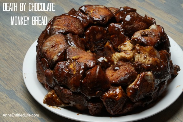 Death by Chocolate Monkey Bread.Do you like chocolate? If so, this Monkey Bread is the recipe for you. Oh so delicious, this mouthwatering Death by Chocolate Monkey Bread recipe is a fabulous dessert or a decadent breakfast: it is simply to die for!