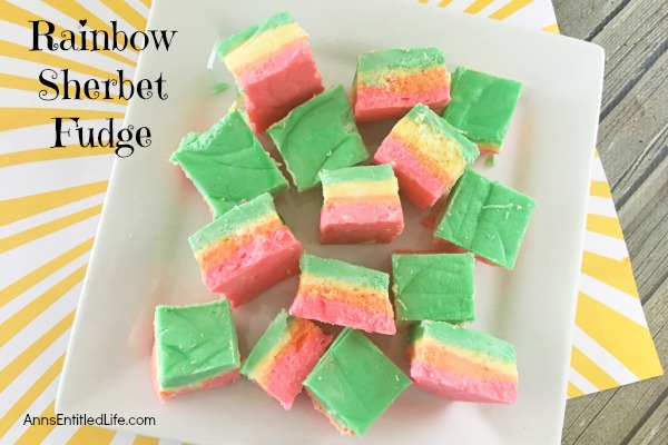 Rainbow Sherbet Fudge Recipe. Delicious Rainbow Sherbet Fudge! This pretty fudge is so simple to make and will brighten up any occasion. If you are looking for a fun treat, give this wonderful fudge a try.