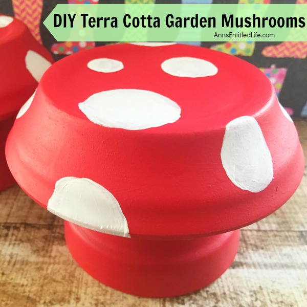 DIY Terra Cotta Garden Mushrooms. Make your own cute garden decor simply and inexpensively! Here's an easy step by step tutorial on how to make these DIY Terra Cotta Garden Mushrooms to brighten up and add a touch of whimsy your gardens.