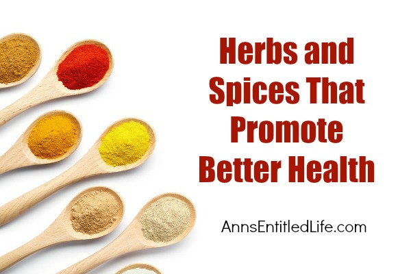 Herbs and Spices That Promote Better Health. Here are gathered here 10 favorite medicinal herbs and spices that can be mixed into your favorite foods and drinks to help promote better health!