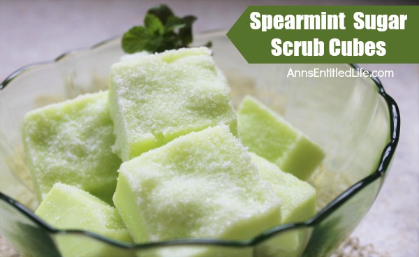 Invigorating Sugar Scrub Cubes made with pure Spearmint Essential Oil. If you are a fan of making your own body products and you love using a good scrub at bath time then you will really like this Spearmint Sugar Scrub Cubes recipe. They are super easy to make; about 10 minutes to prepare, plus cool time.  These Spearmint Sugar Scrub Cubes smell so good and make your skin feel wonderful too.