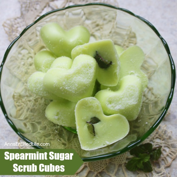 Invigorating Sugar Scrub Cubes made with pure Spearmint Essential Oil. If you are a fan of making your own body products and you love using a good scrub at bath time then you will really like this Spearmint Sugar Scrub Cubes recipe. They are super easy to make; about 10 minutes to prepare, plus cool time.  These Spearmint Sugar Scrub Cubes smell so good and make your skin feel wonderful too.