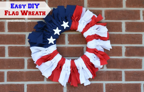 Easy DIY Flag Wreath. Make your own no sew Flag Wreath using these easy step by step instructions. This cute patriotic decor is perfect for Memorial Day, Independence Day, or any day! Simple and inexpensive to make, this Easy DIY Flag Wreath will add a marvelous touch of whimsy to you holiday decor.