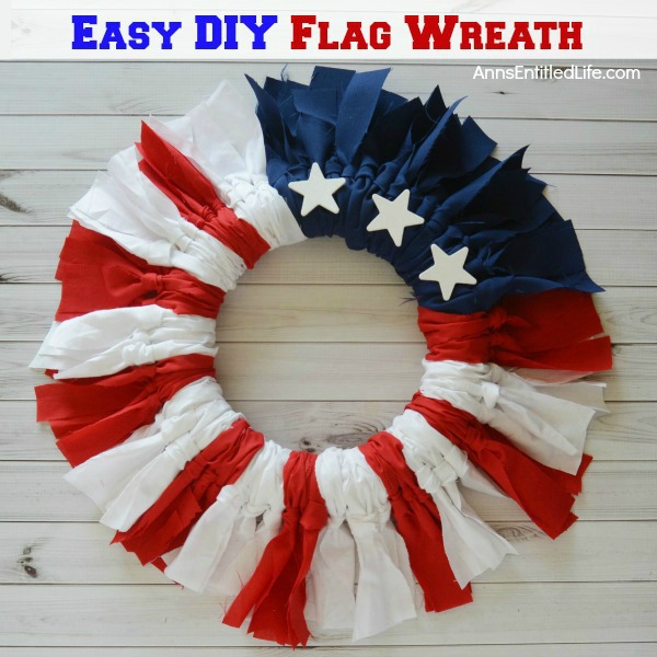 Easy DIY Flag Wreath. Make your own no-sew Flag Wreath using these easy step by step instructions. This cute patriotic decor is perfect for Memorial Day, Independence Day, or any day! Simple and inexpensive to make, this Easy DIY Flag Wreath will add a marvelous touch of whimsy to your holiday decor.