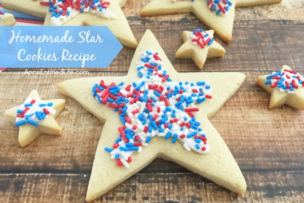 Homemade Star Cookies Recipe. A fun and festive star cookie treat, perfect for summer picnics, Independence Day celebrations and more! This delicious vanilla dough and accompanying vanilla frosting recipe will have your friends and family gobbling up these tasty Homemade Star Cookies!