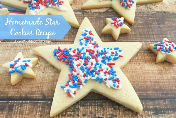 Homemade Star Cookies Recipe. A fun and festive star cookie treat, perfect for summer picnics, Independence Day celebrations and more! This delicious vanilla dough and accompanying vanilla frosting recipe will have your friends and family gobbling up these tasty Homemade Star Cookies!