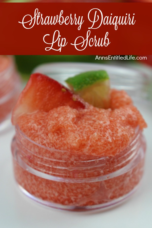 Strawberry Daiquiri Lip Scrub. Have dry, chapped lips? Exfoliate your lips with your own, homemade lip scrub. Try this fun, flavored Strawberry Daiquiri Lip Scrub recipe! You can easily, and inexpensively, make your own Strawberry Daiquiri Lip Scrub by following these simple step by step instructions.