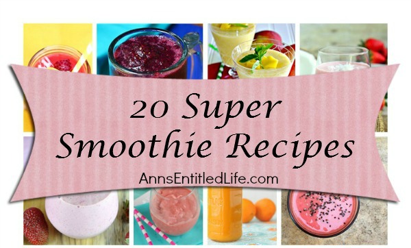 20 Super Smoothie Recipes. Breakfast, lunch or snack time; smoothies are a great energy boost, get your daily fruits and vegetables requirement, and a terrific meal replacement. Next time you are craving a delicious and nutritious smoothie, try one of these 20 Super Smoothie Recipes!