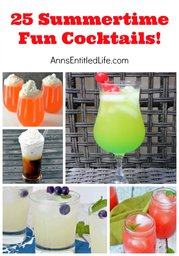 25 Summertime Fun Cocktails. Cookouts, Picnics, Parties and more, summer is prime time for fun get-togethers with friends and family. Mojitos, Margaritas, Spiked Lemonades and Teas: if you are looking for a tasty, delicious, summertime cocktail recipe, try on of the 25 outstanding summer libations listed here!