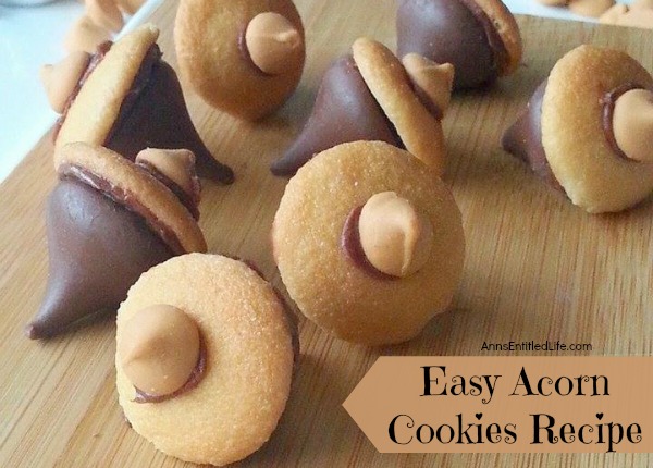 Easy Acorn Cookies Recipe; these easy to make, no-bake, kid friendly Acorn Cookies are a tasty and festive fall treat. Perfect for lunch boxes, snacks or after dinner desserts, these Acorn Cookies are sure to please the entire family.