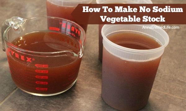 How To Make No Sodium Vegetable Stock. Many people are on low sodium diets. Canned Vegetable Stocks can be very high in sodium. This easy recipe made with vegetable scraps and cast-offs is a great way to make no sodium vegetable stock!