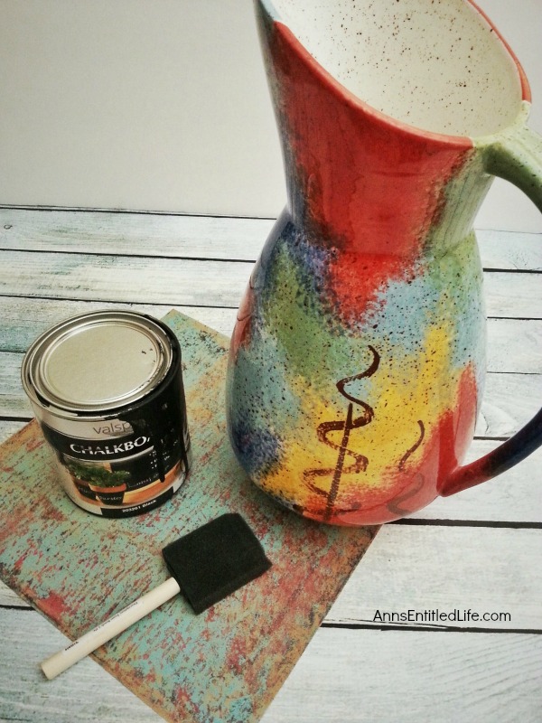 Upcycled Pitcher with Chalkboard Paint. Upcycle old ceramic pitchers, jars, vases and more with chalkboard paint for fun, and versatile decor! This easy step by step tutorial will show you how to make fabulous upcycled art with chalkboard paint very inexpensively.