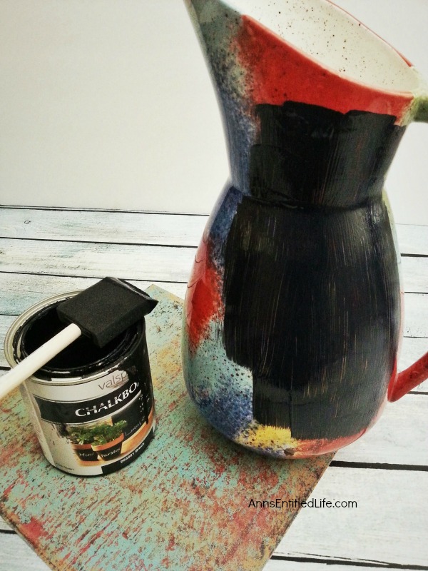 Upcycled Pitcher with Chalkboard Paint. Upcycle old ceramic pitchers, jars, vases and more with chalkboard paint for fun, and versatile decor! This easy step by step tutorial will show you how to make fabulous upcycled art with chalkboard paint very inexpensively.