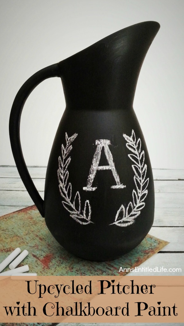 Upcycled Pitcher with Chalkboard Paint. Upcycle old ceramic pitchers, jars, vases and more with chalkboard paint for fun, and versatile decor! This easy step by step tutorial will show you how to make fabulous upcycled art with chalkboard paint very inexpensively.